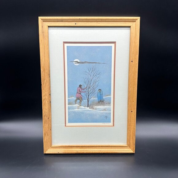 Vintage Johnny Tiger Jr Signed Sky Fox Print Framed 1974 Winter Scene 1476/3000 - Picture 2 of 10